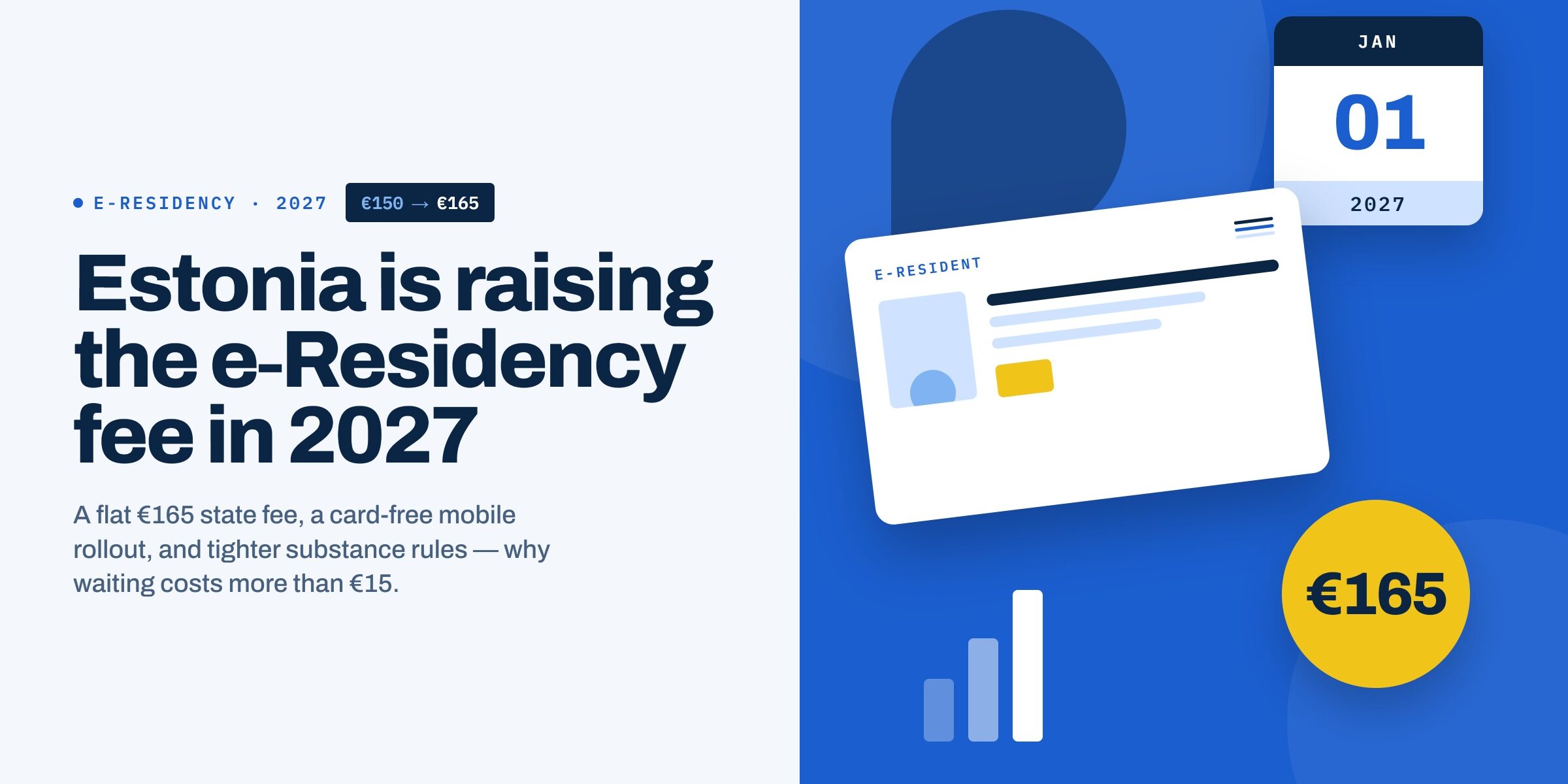 Estonia e-Residency Fee 2027 Estonia e-Residency fee rising to €165 in 2027