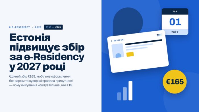 Обкладинка статті: Естонія підвищує державний збір за e-Residency з €150 до €165 у 2027 році