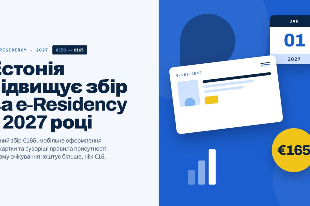 Підвищення збору за e-Residency в Естонії у 2027 році Обкладинка статті: Естонія підвищує державний збір за e-Residency з €150 до €165 у 2027 році